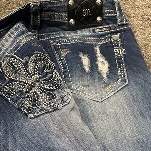 Miss Me Blue Embellished Boot Cut Jeans with Rhinestone Fleur
